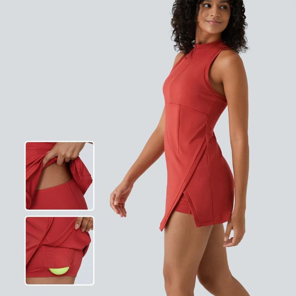 Halara 2-Piece Mini Racerback Zip Up Tennis Dress in Valiant Poppy Size S NWT - Picture 2 of 14